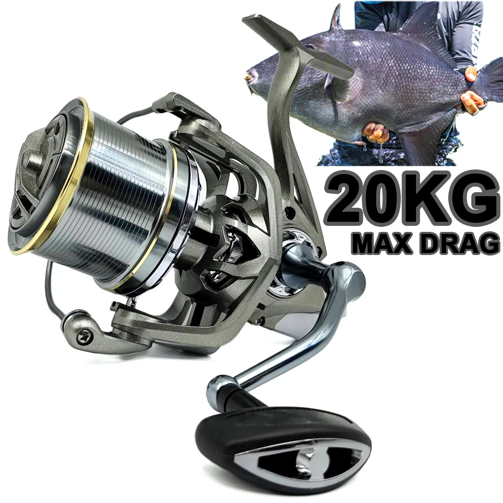 Carretes de pesca giratorios grandes, rueda de arrastre máximo de 20KG, carrete de pescado de carpa de agua dulce duradero de agua salada 8000/9000/10000/12000/14000 - imagen 2