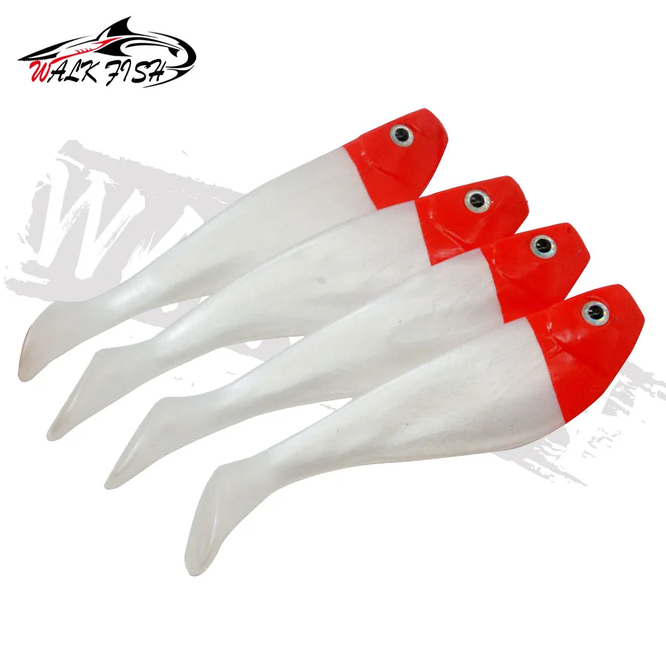 WALK FISH-señuelo suave de 4 piezas, ojos 3D, cola en T roja y blanca, 10,5 cm, 7,8g, cebo de silicona Wobbler, gusano de mar, cebo de natación, señuelo de silicona Streamer - imagen 3