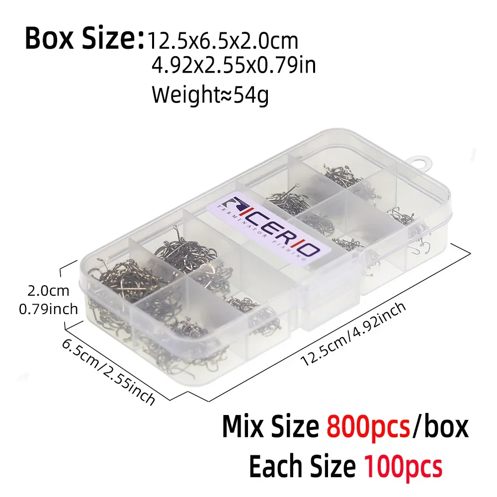 Wifreo-anzuelo de mosca de acero al carbono, anzuelo de mosca seca de caña larga para pesca con mosca, trucha, 800 piezas, tamaño mixto, 1X - imagen 3