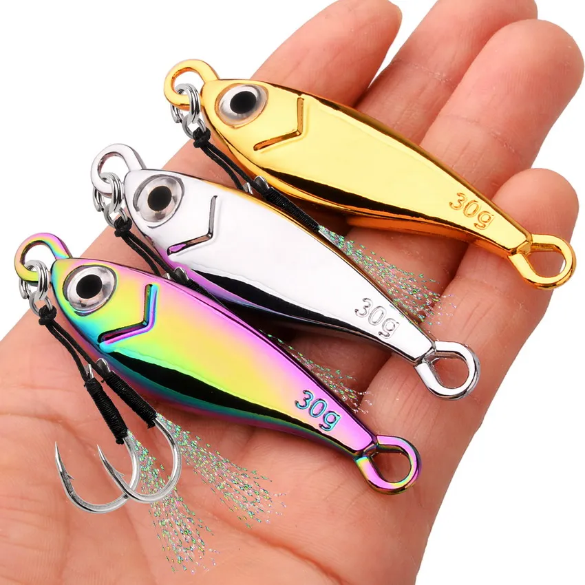 Señuelo de pesca con cuchara de Metal, anzuelo doble, 5g-60g, anzuelo dorado plateado, Señuelos de Pesca en el mar, aparejos de cebo Artificial, 1 unidad - imagen 5