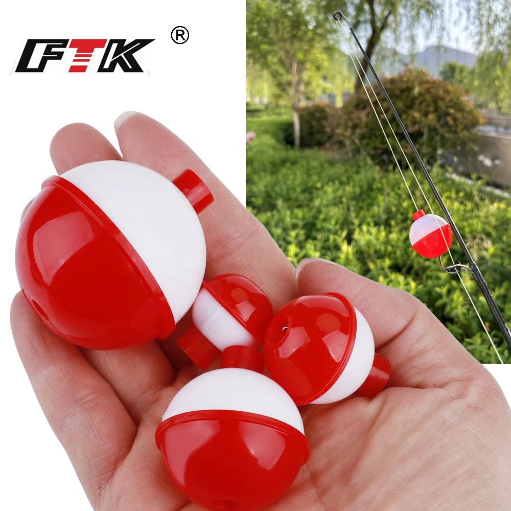 FTK 8 unids/set Bobbers de pesca ABS duro rojo/blanco mezcla de tamaños Slip Bobbers botón de empuje boya redonda flotadores accesorios de aparejos de pesca
