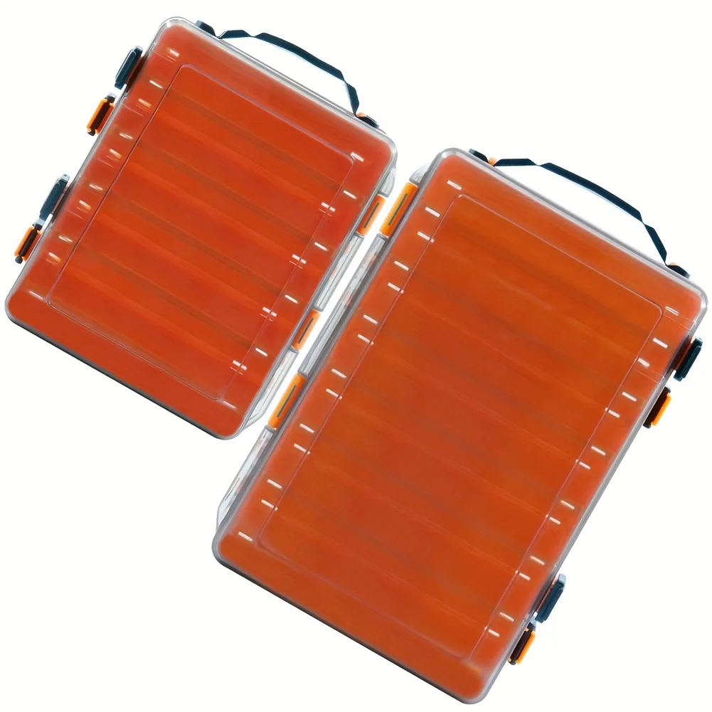 Caja de aparejos de pesca de doble cara, caja de plástico transparente para Señuelos de Pesca, 10 celdas/14 celdas, estuche organizador de aparejos de pesca - imagen 3