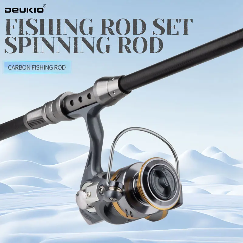 DEUKIO-combinación de caña de pescar y carrete, caña de pescar telescópica, carrete giratorio, arrastre máximo de 8Kg para pesca en la playa, agua dulce y salada - imagen 2