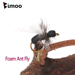 Bimoo 8 piezas # 10 Grizzly Hackle espuma hormiga mosca flotante negro mosca seca Para poste ala insecto Artificial cebo trucha Char Señuelos de pesca