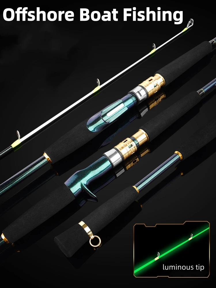 Caña de pescar multiusos de carbono para alta mar de 1.8/1.98/2.1/2.4/2.7 m, 2 secciones, punta sensible luminosa y resistente, para pesca en aguas profundas.