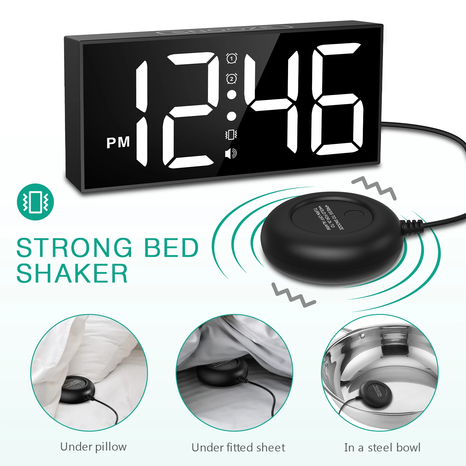 Despertador vibratorio ORIA – Agitador de cama y pantalla LED 7,5" - imagen 5