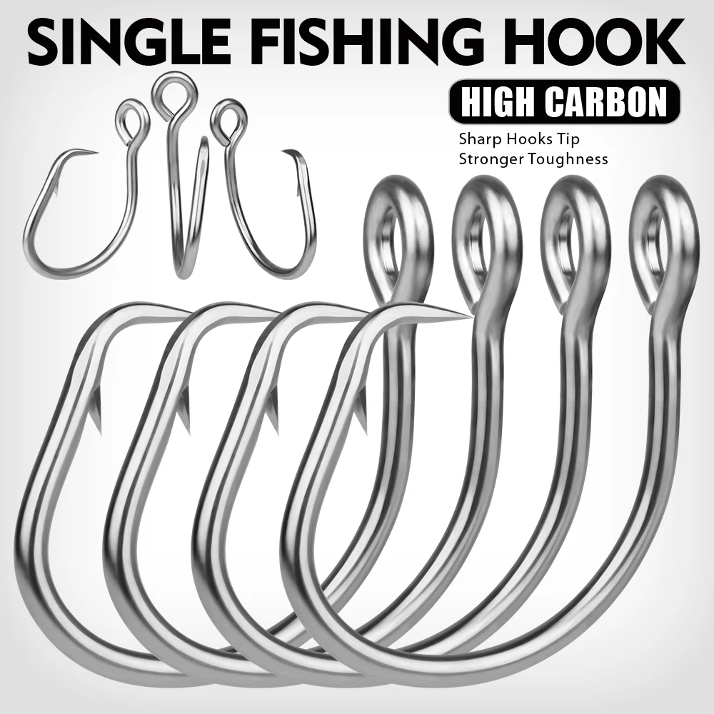 PROBEROS 5 uds anzuelos circulares de atún para pesca en agua salada, anzuelos de pesca de gran juego de acero inoxidable Extra fuertes para atún, pez espada, tiburón - imagen 3