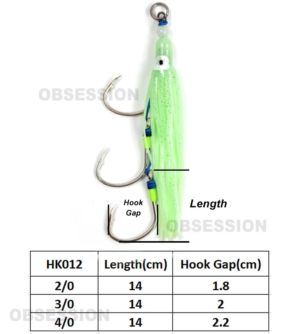 OBSESSION HK012 anzuelos de pulpo de Triple asistencia, anzuelos de pesca de Jigging, anzuelos de púas de calamar doble, brillo de Metal, Marlin, 3 bolsas - imagen 3