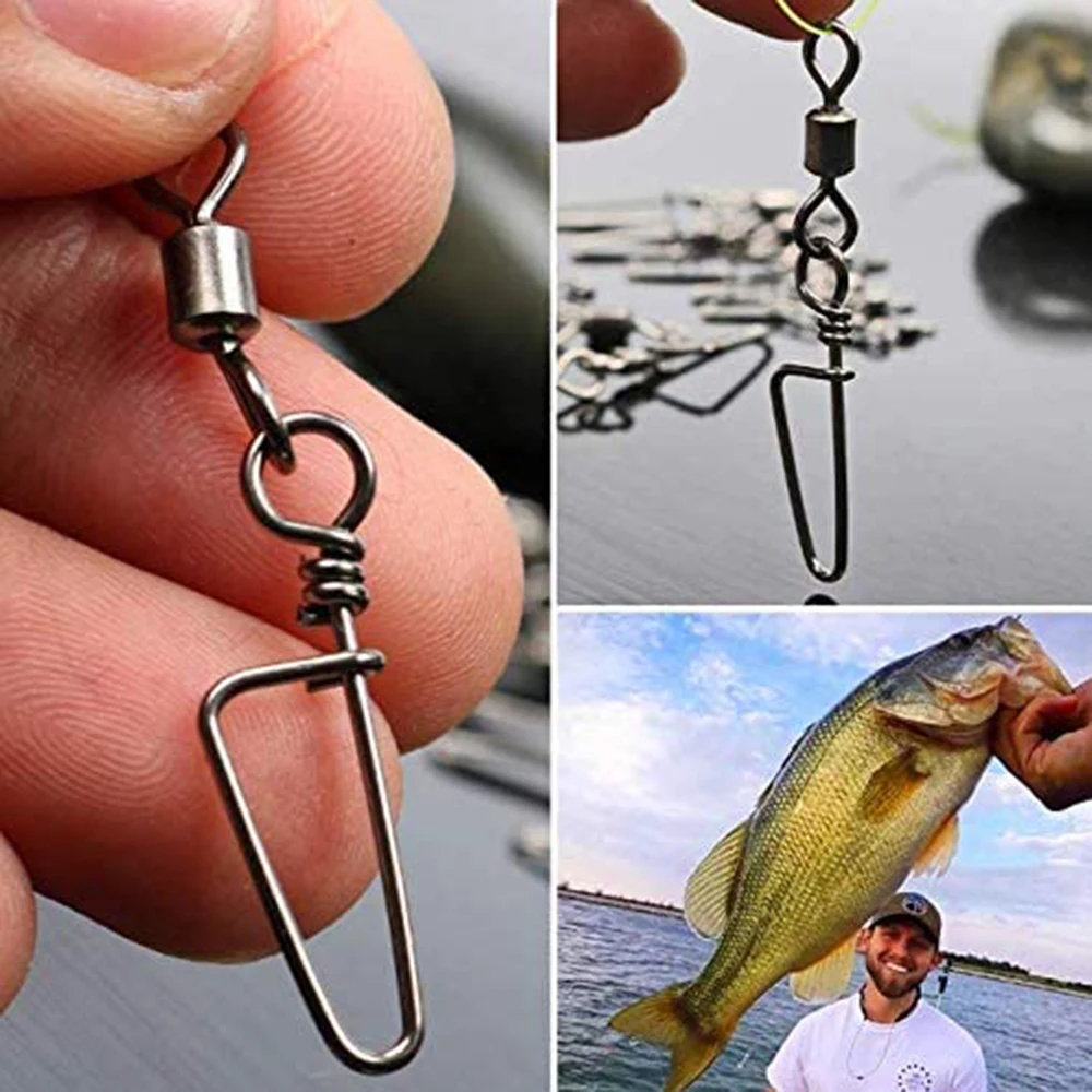 50 Uds. De giratorios de pesca con cierre a presión, equipo de pesca de lubina de acero inoxidable, cambio rápido, sedal líder, anzuelos para lubina - imagen 5