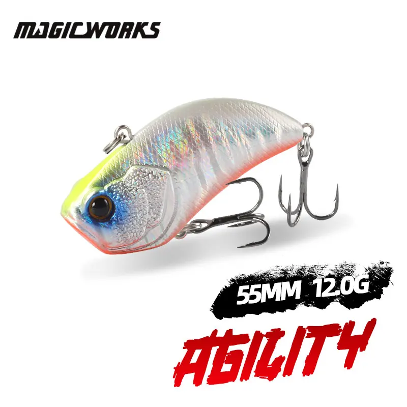 Magic Works-cebo duro de 55mm y 12g, señuelos Wobbler con vibración para pesca, cebo Artificial Tucunaré Vib, hoja de señuelo que se hunde, pesca de lubina