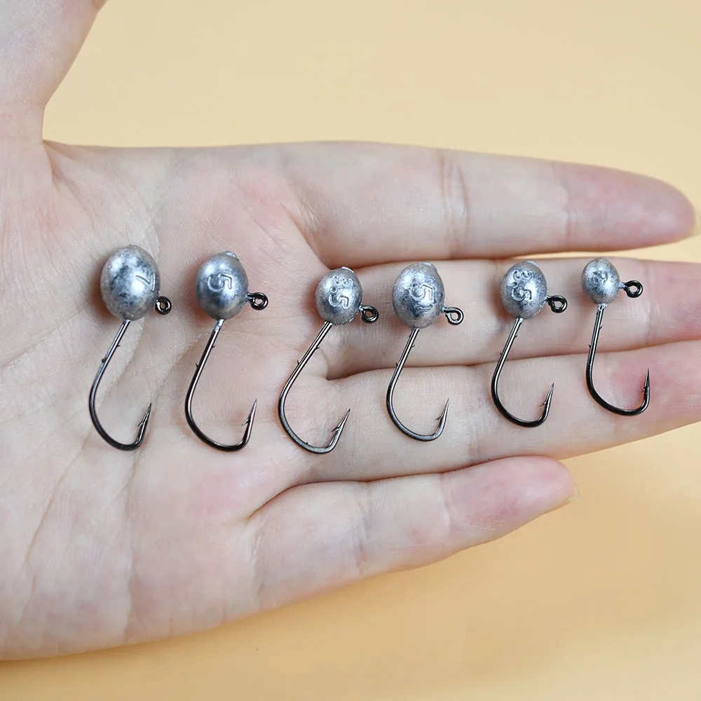 MNFT 12 unids/caja anzuelo Mustad con forma de huevo 2g 3,5g 5g 7g cabeza de plomo doble púas anzuelo para pesca en agua salada y agua dulce - imagen 5