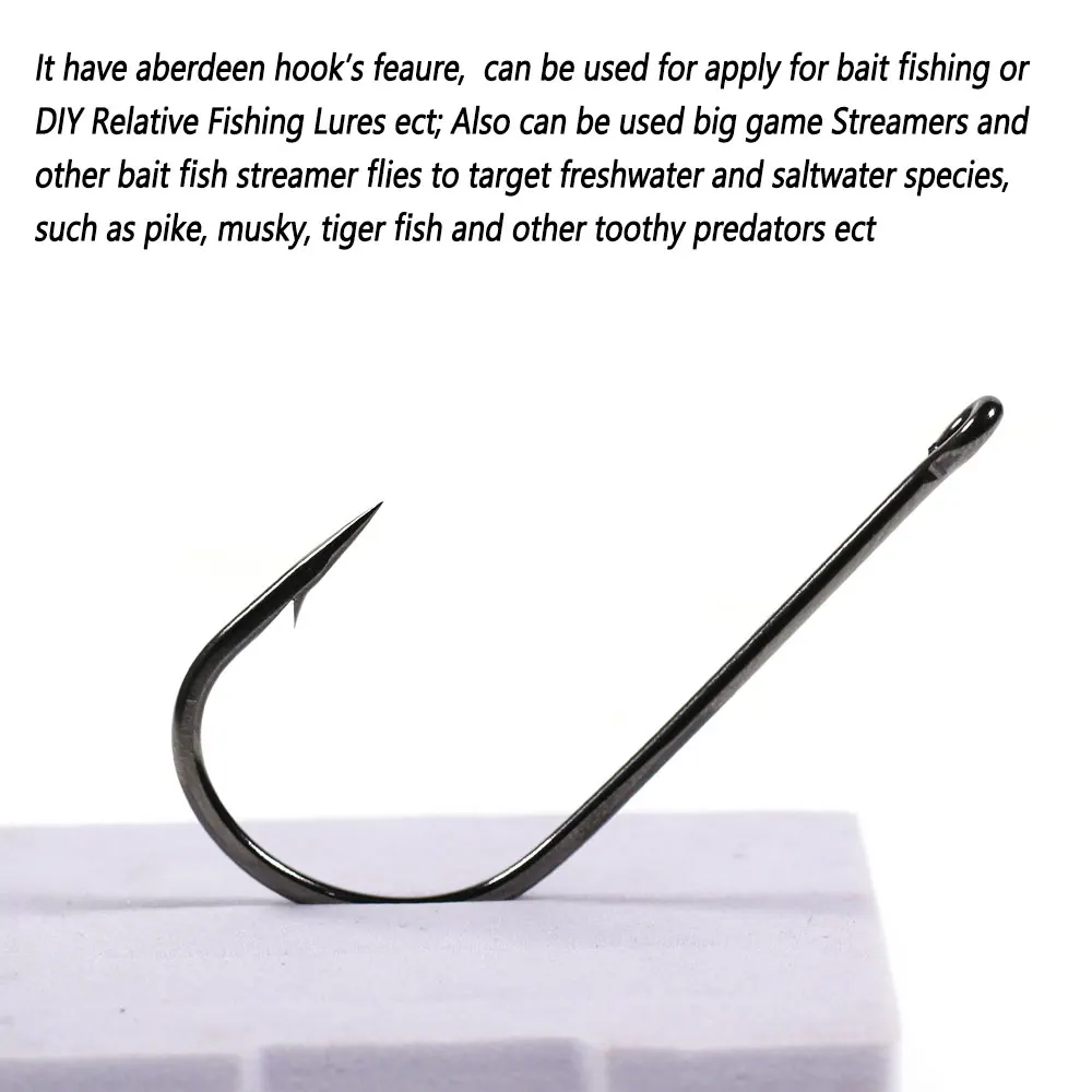 20 piezas anzuelo de pesca Aberdeen de vástago corto de espacio ancho 1/0 ~ 8/0, anzuelo de pesca de agua dulce y salada de alta resistencia, aparejo Sabiki Streamer Fly - imagen 5