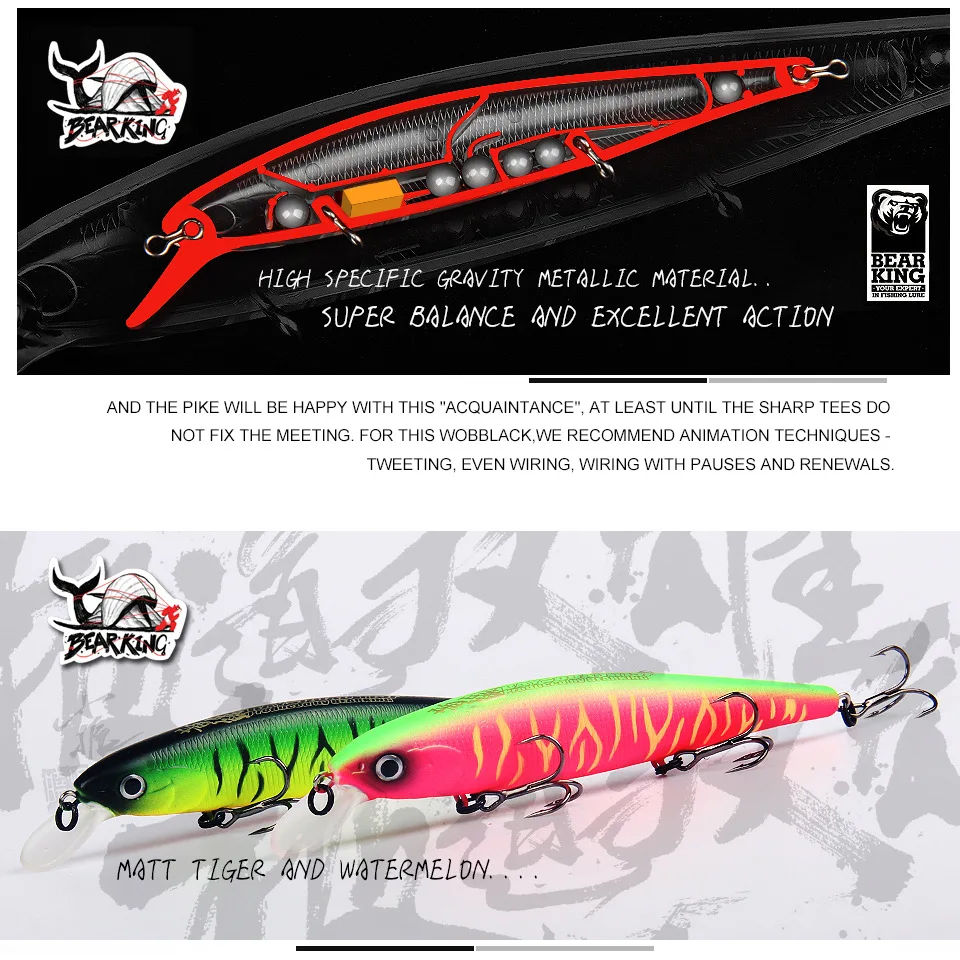 Bearking 115mm 16g buceo 0,6-1m Señuelos de pesca superiores flotantes Wobblers cebo Artificial predador aparejos jerkbaits para Lucio y lubina - imagen 3