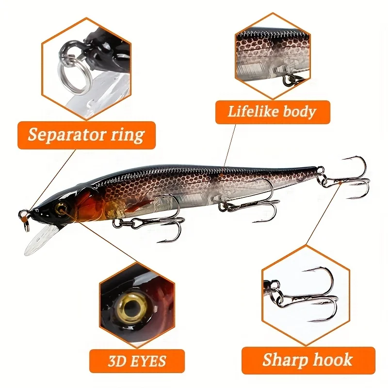 Señuelo de Pesca Minnow, cebo duro para Trolling, Lucio, carpa, Wobbler de 13,7g con diseño de Crankbait, Ideal para aparejos de Pesca y Peche, 5 uds. - imagen 5