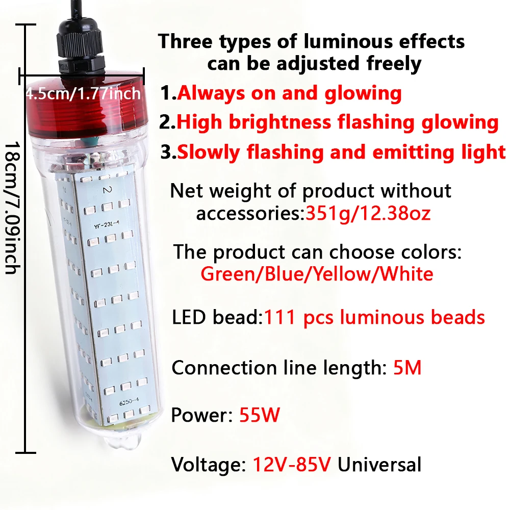 1 luz de pesca submarina de 12V-85V, con tres efectos de iluminación diferentes que se puede cambiar libremente, luz de señuelo de pesca - imagen 3