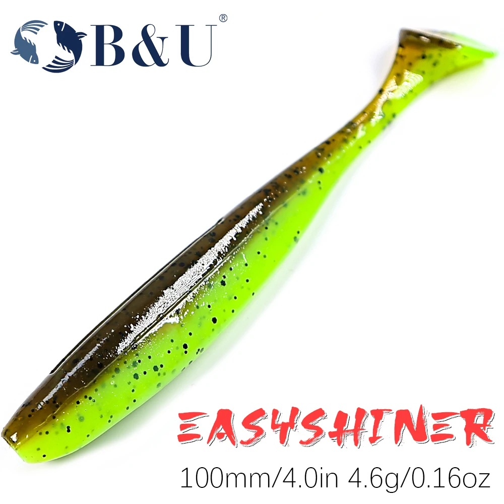 B & U-Señuelos de Pesca fáciles de brillo, cebo suave de 100mm, cebos grandes para trucha, Wobblers, Iscas, Pesca Artificial, Swimbait de plástico de silicona