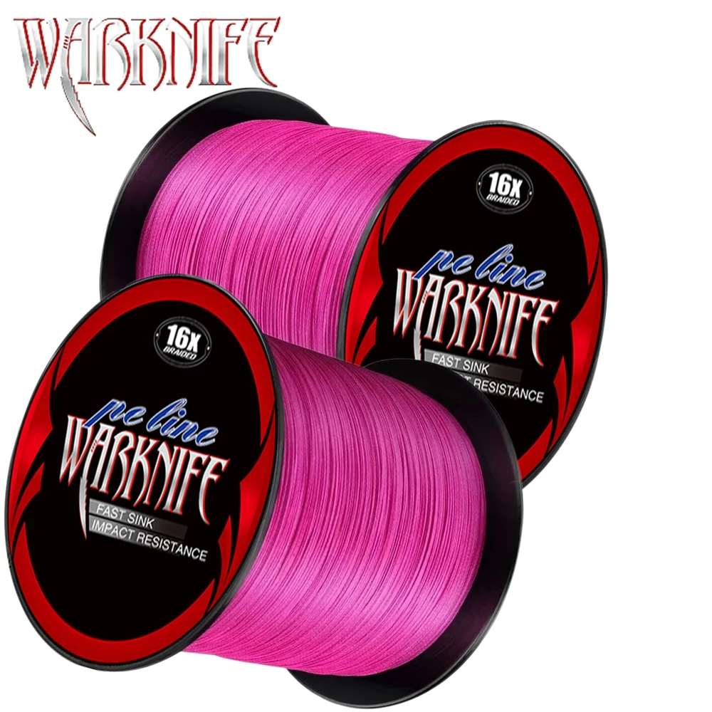 Warknife-sedal de pesca trenzado extremo PE, 16 hebras, 100M-2000M, núcleo hueco, 20LBs-500LBs, línea de asistencia multifilamento japonés, color rosa - imagen 4