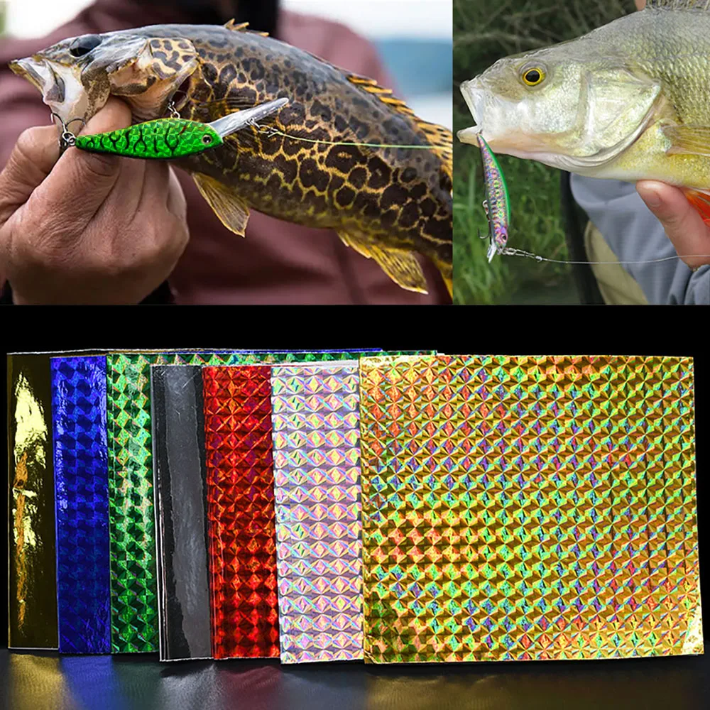 8Pcs/Pack Holographic Adhesive Sticker Crafts DIY Film Flash Lure Tape for Fishing Lure Making Metal Baits - imagen 5