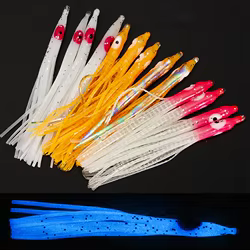 10 Uds faldas luminosas de calamar señuelo suave Pesca 8cm señuelo de Pesca nocturna pulpo brillo goma Pesca de mar cebo Artificial para atún Sai