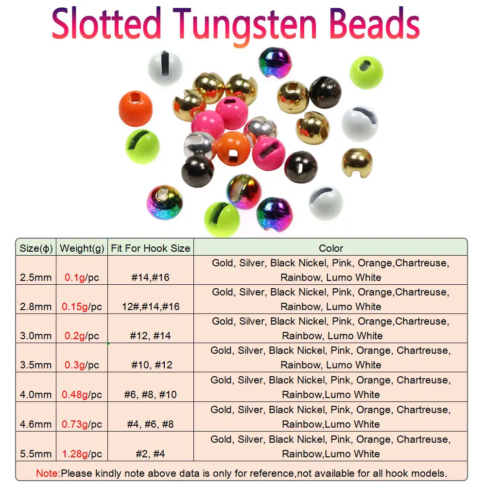 Bimoo 20 piezas 2,5mm ~ 5,5mm cuentas de aleación de tungsteno ranuradas Material de atado de moscas para Jig Ninfa hundimiento rápido mosca húmeda trucha Señuelos de pesca - imagen 2