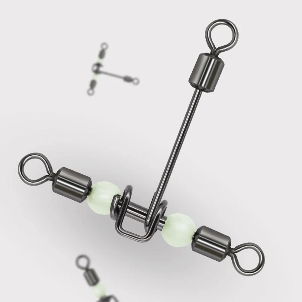DNDYUJU-anzuelos de pesca luminosos en forma de T, 10 piezas, giratorio con cuentas de perlas, Conector de pesca - imagen 5