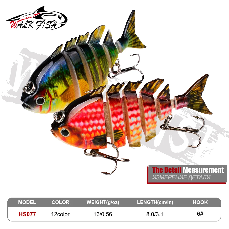 WALK FISH-Señuelos de pesca Wobblers que se hunden, Crankbait articulado, Swimbait, 16g/8cm, 8 segmentos, agua dulce, fregadero lento, 1 Uds. - imagen 2