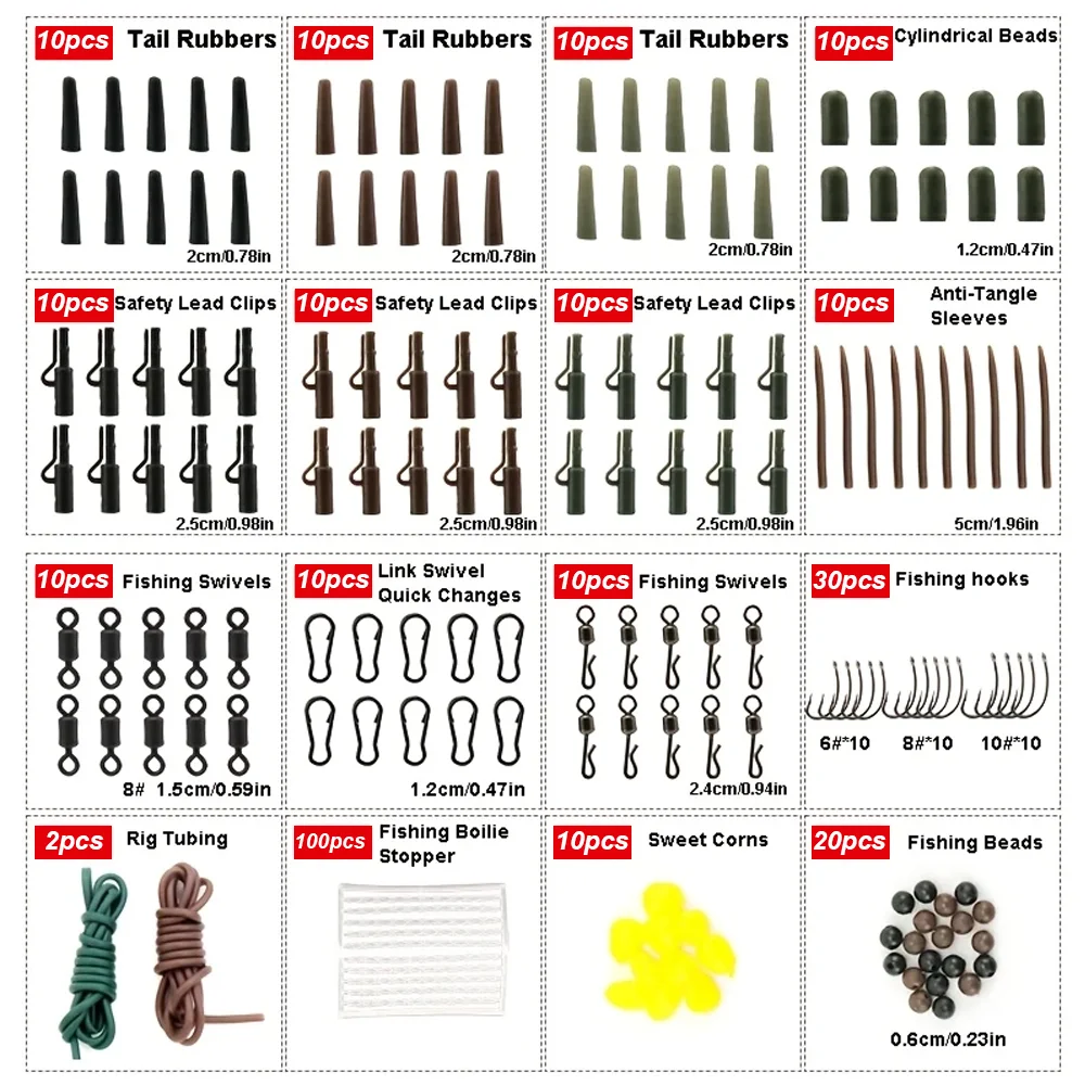 Kit de aparejos terminales de pesca de carpa, 272 Uds., cuentas giratorias a presión, mangas antienredos, conector de punta, posicionador de tubo, anzuelos de carpa con caja - imagen 4