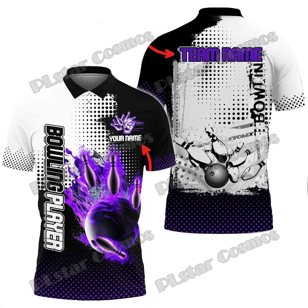 Flame Bowling Ball And Pins Primitive personalizado nombre 3D impreso hombres Polo camisas verano Casual Unisex Premium Polo PLP69 - imagen 3