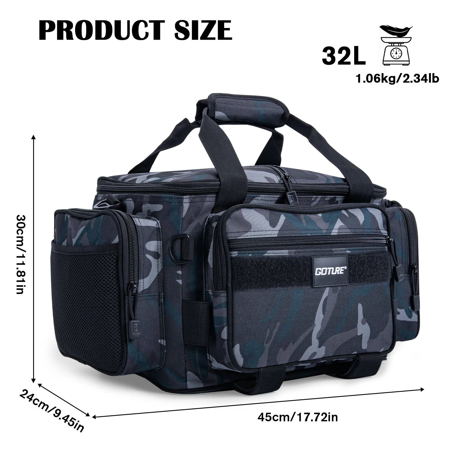Bolsa de aparejos de pesca de calidad Goture 45*30*24cm 600D Oxford caja de señuelos bolsa de almacenamiento de equipo de pesca paquete para hombres mochila de pesca con mosca - imagen 4
