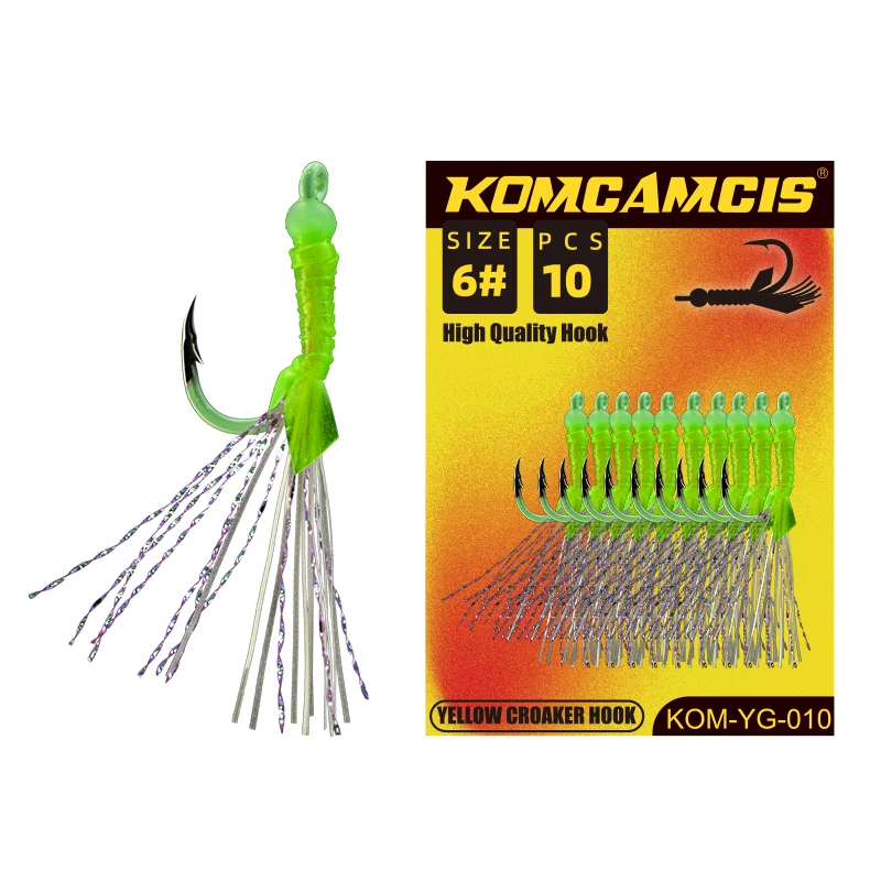 ZYZ anzuelo luminoso Sabiki asistido, gancho Triangular afilado, círculo, piel de pescado, hilo de seda coloreado, aparejos, 10 unids/lote por bolsa - imagen 2