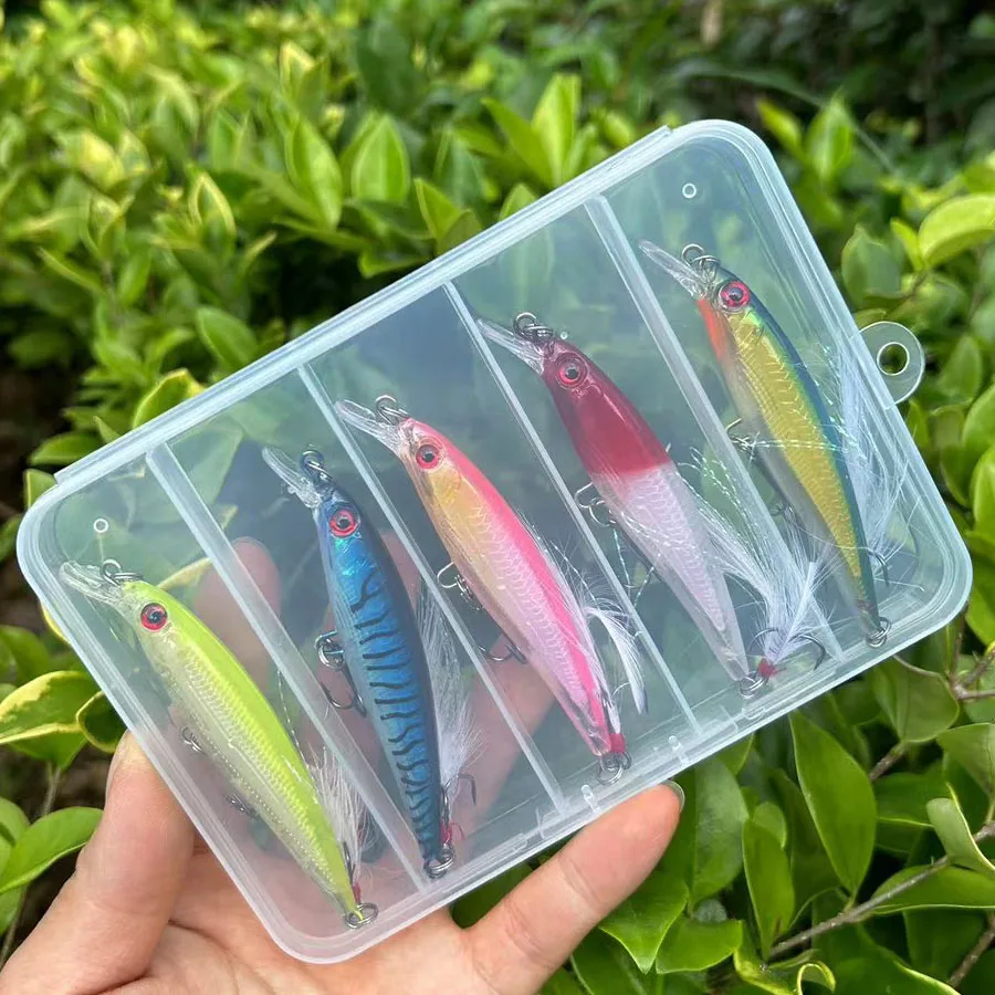 Señuelos de Pesca de pececillos flotantes, cebos duros, Wobbler, cebo Artificial, Crankbaits, carpa, aparejos de pesca de lubina a rayas, Swimbait, 5 unids/lote por caja - imagen 2