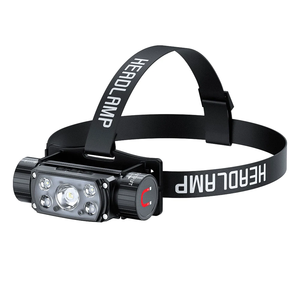 Linterna frontal LED vista lateral con detalles de construcción