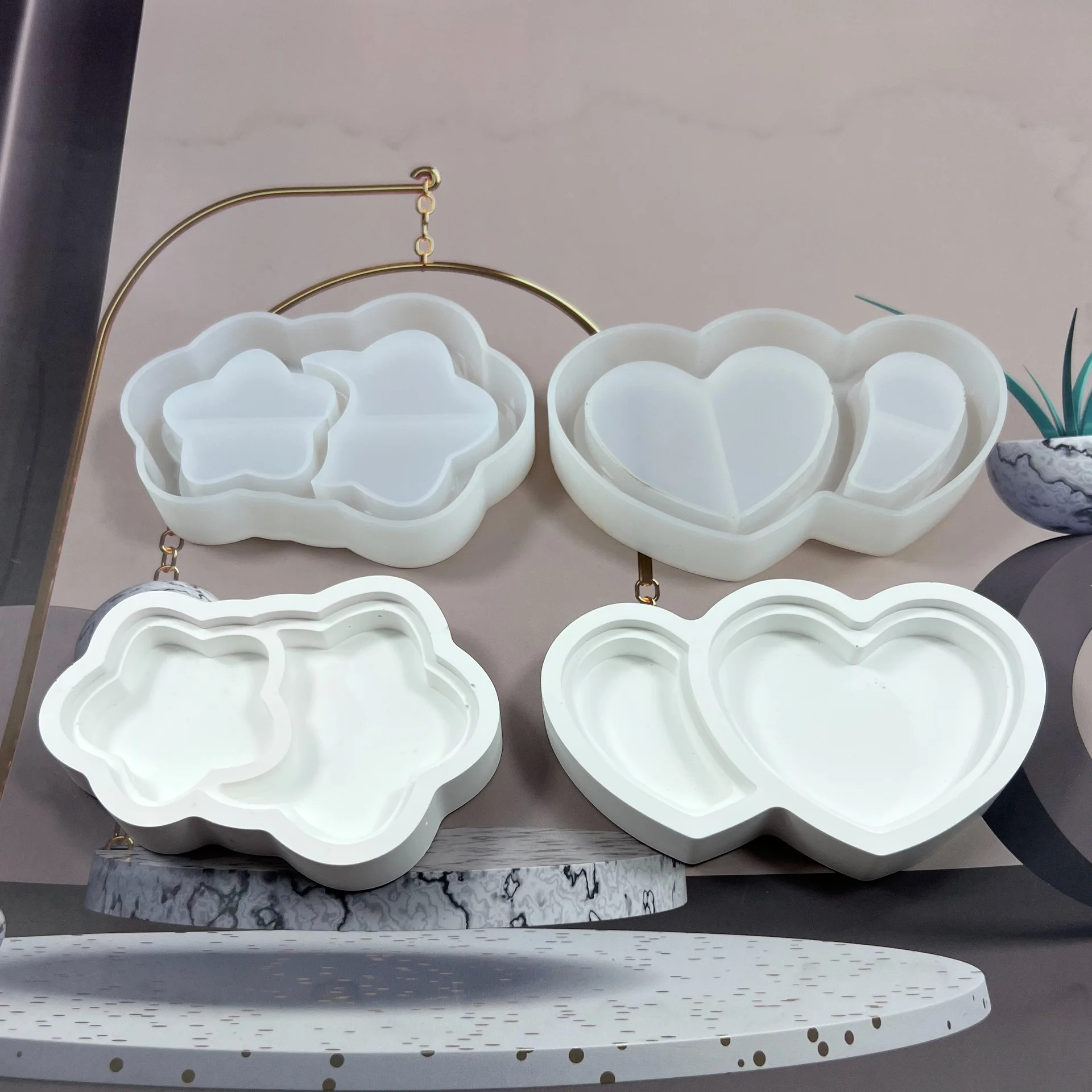 Bandeja con forma de corazón doble, molde de resina, posavasos de nube, moldes de silicona DIY, molde de plato de almacenamiento de resina epoxi con estrella de cinco puntas - imagen 3