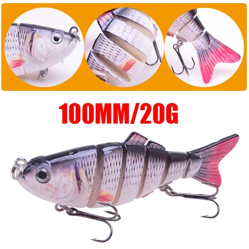 Señuelo de pesca multisecciones, 6 segmentos, 10cm, 20g, Wobbler articulado, Crankbait, cebo duro Artificial con anzuelo, aparejos de natación, 1 ud.