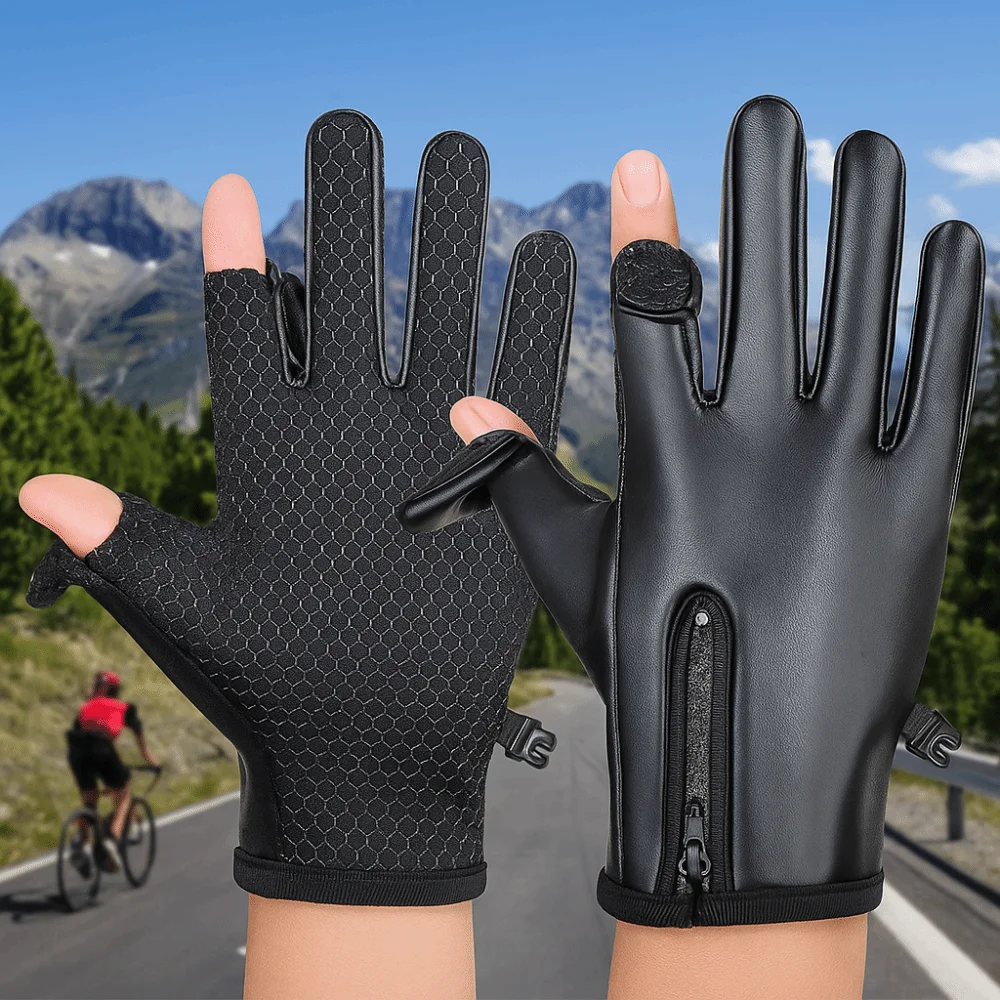 Guantes cálidos de cuero PU para hombre, guantes de invierno con cremallera, guantes de pesca, antideslizantes, resistentes al desgaste, guantes deportivos para pantalla táctil - imagen 3