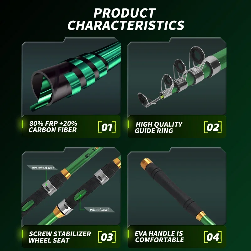 Caña de pescar con mosca blanca, aparejos de pesca ultraligeros de fibra de carbono, equipo de lanzamiento de fibra de vidrio y roca, 2,1 m, 3m, 1 ud. - imagen 2