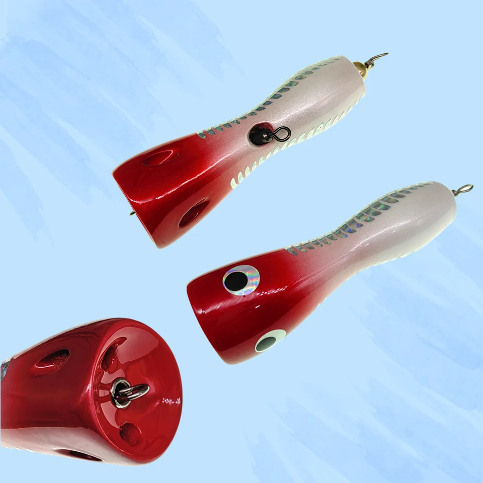 Topwater-señuelo de arrastre de superficie Popper de madera, 1 piezas, 28g, 44g, pesca en barco, cebo de carpintero Artificial para aparejos de pesca - imagen 3