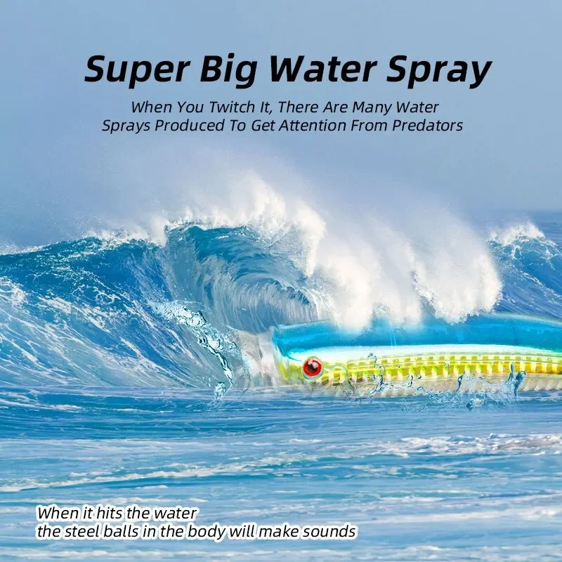 Señuelo de pesca Popper, 1 unidad, 120mm, 30g, cebo Popper Topwater, revestimiento láser, ojo de pez 3D con 2 anzuelos triples para lubina, trucha, Lucio, Wobblers - imagen 5