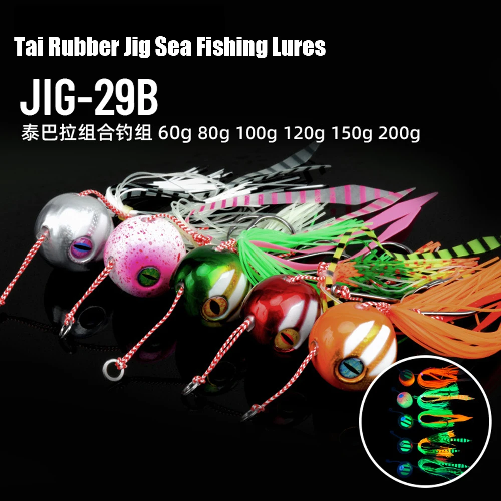 Señuelos de pesca de mar con plantilla de goma Tai, cebos UV deslizantes, 60g, 80g, 100g, 120g, 150g, 200g, pargo, mar, invierno, Jigging, señuelo de pesca