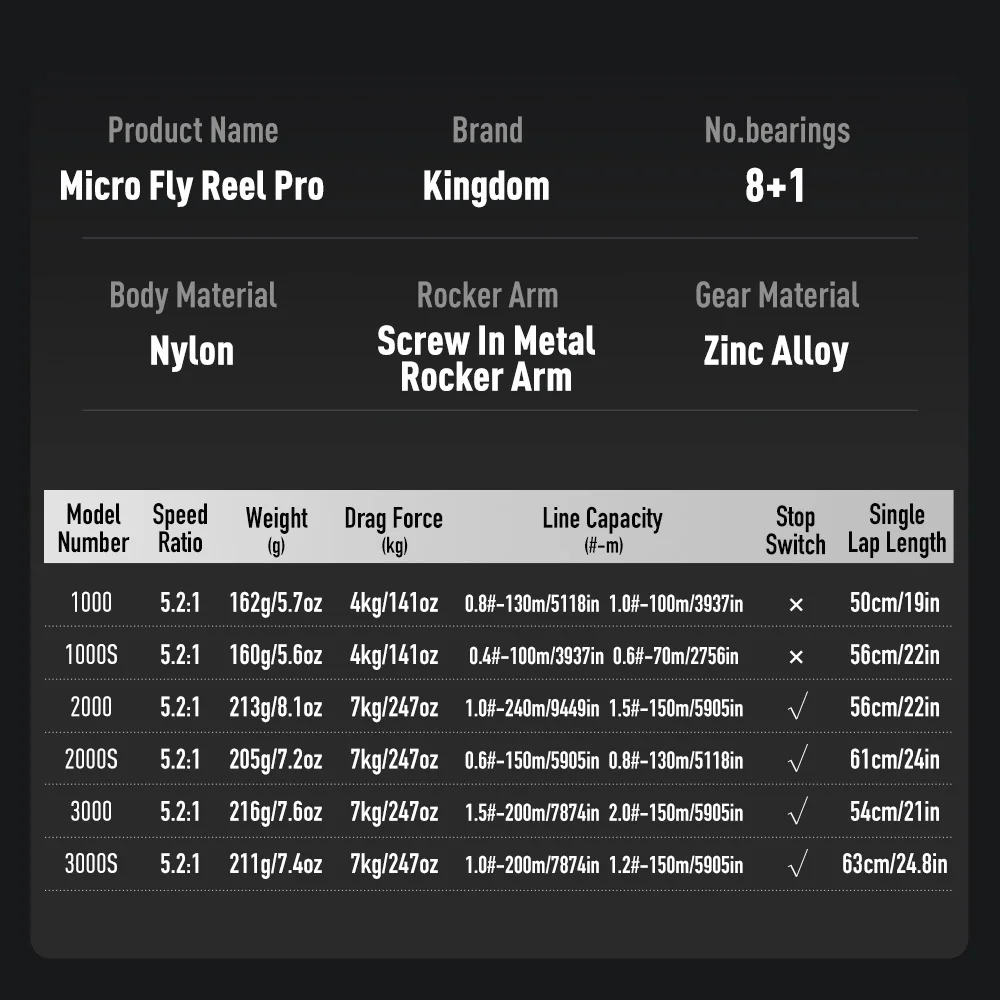 Carrete de pesca Kingdom Micro Fly Pro Utra light 8 + 1 rodamientos sellados 160g 8KG arrastre máximo 5,2: 1 relación de engranaje carrete de pesca - imagen 2