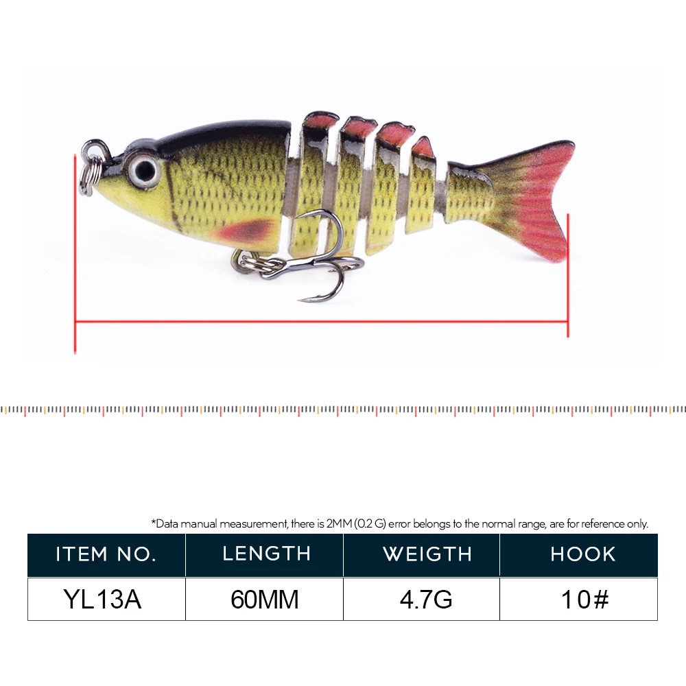 Mini señuelo de pesca articulado, 6 segmentos, 6CM/4,7G, Swimbait, Wobblers de hundimiento para Lucio, accesorios para peces falsos, aparejos - imagen 2