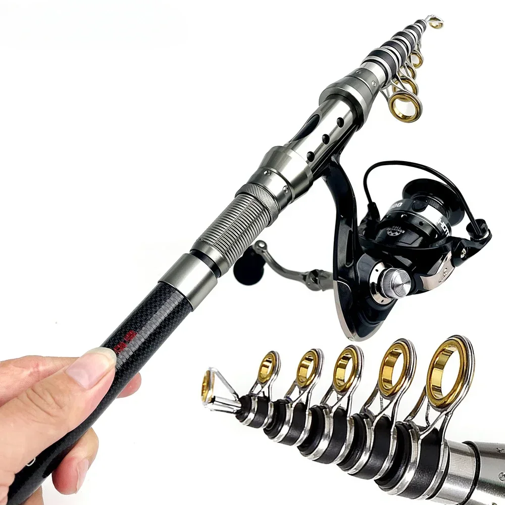 Caña de pescar de mar con alimentador de 1,5-2,4 m, Combo de caña giratoria telescópica de carbono con carrete de Metal 2000/3000, Kits de pesca de viaje - imagen 3