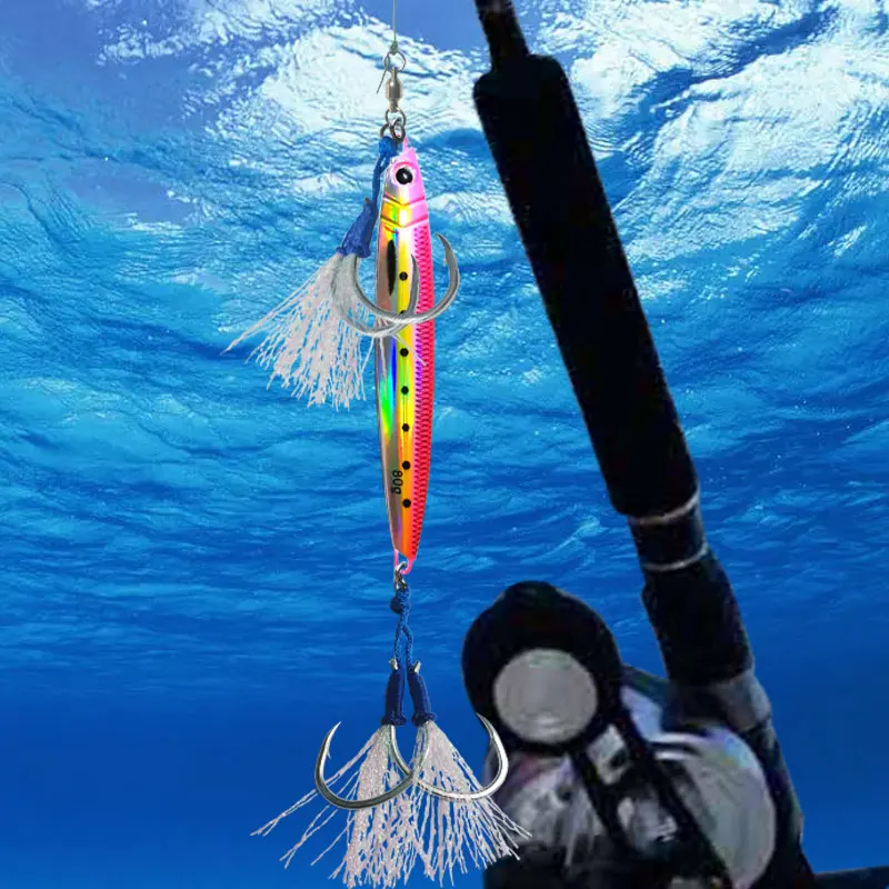 Anzuelos dobles de pesca en el mar, anzuelos de pesca de 10 piezas, de fuerte resistencia, anticorrosión, Jigging rápido lento, de carbono - imagen 5