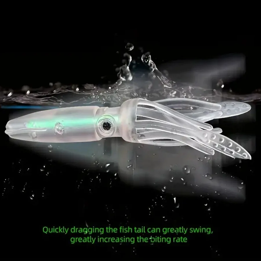 Señuelos de pesca de calamar que brillan en la oscuridad, falda colorida, falda de cola, calamar hueco, duradero, imitación de PVC, cebo Artificial suave, 5 uds. - imagen 5