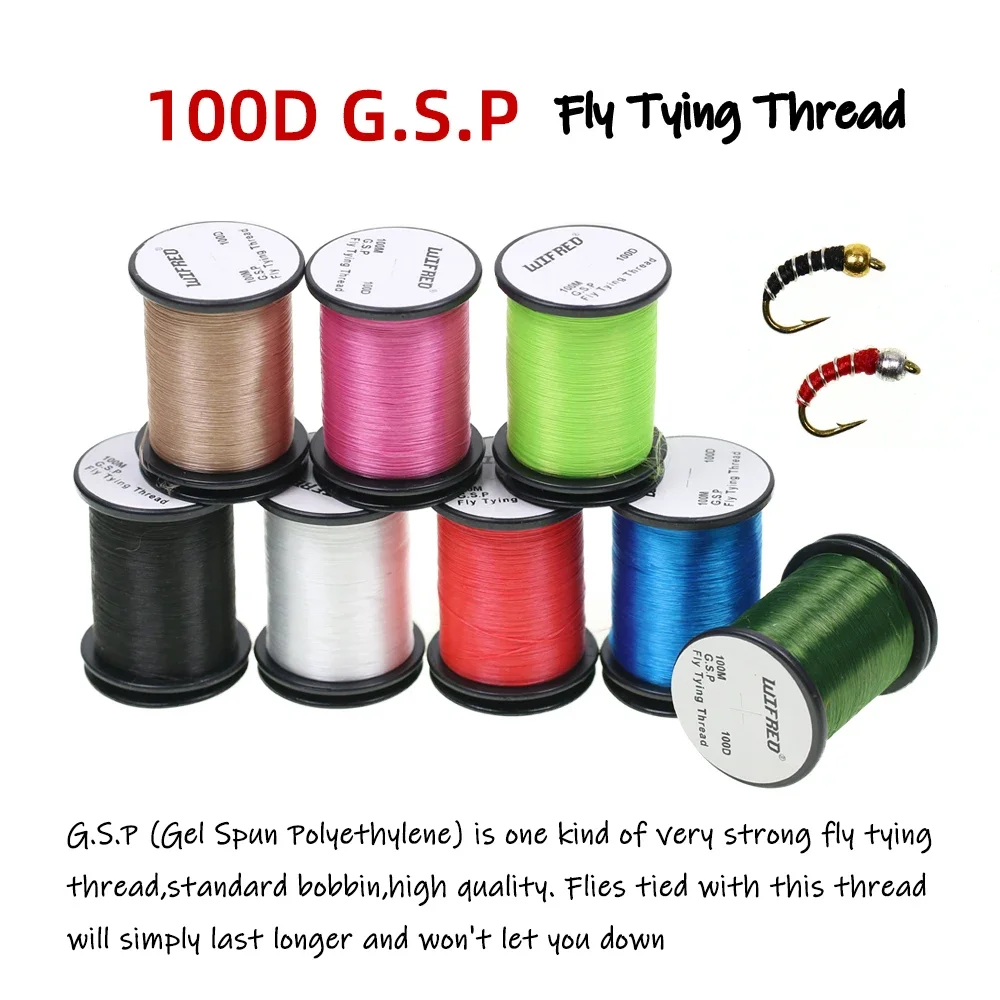 Wifreo 8 colores 100D GSP hilo de atado de moscas línea de polietileno Material de atado de moscas para moscas secas/húmedas ninfas Streamer señuelo 100M/carrete - imagen 3