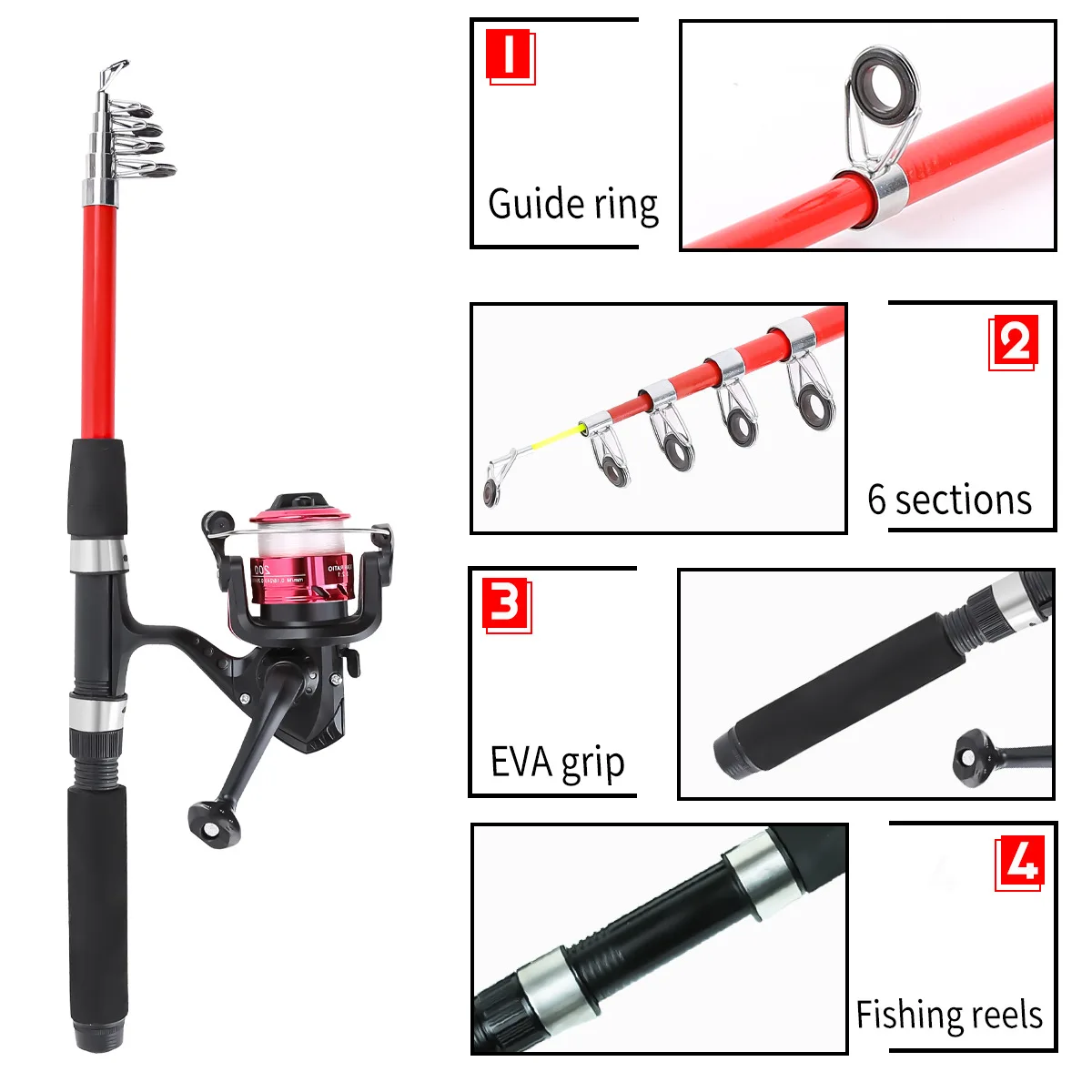 Juego completo de caña de pescar telescópica de fibra de vidrio, Kit de cebo, línea de anzuelo, red de equipo de pesca, caja de regalo de Navidad - imagen 5