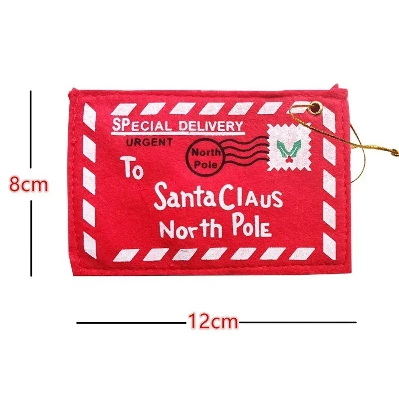 Sobre de Papá Noel de fieltro rojo, sobres bordados con letras no tejidas para árbol de Navidad, tarjeta colgante, bolsas de regalos de dulces, decoración del hogar - imagen 3