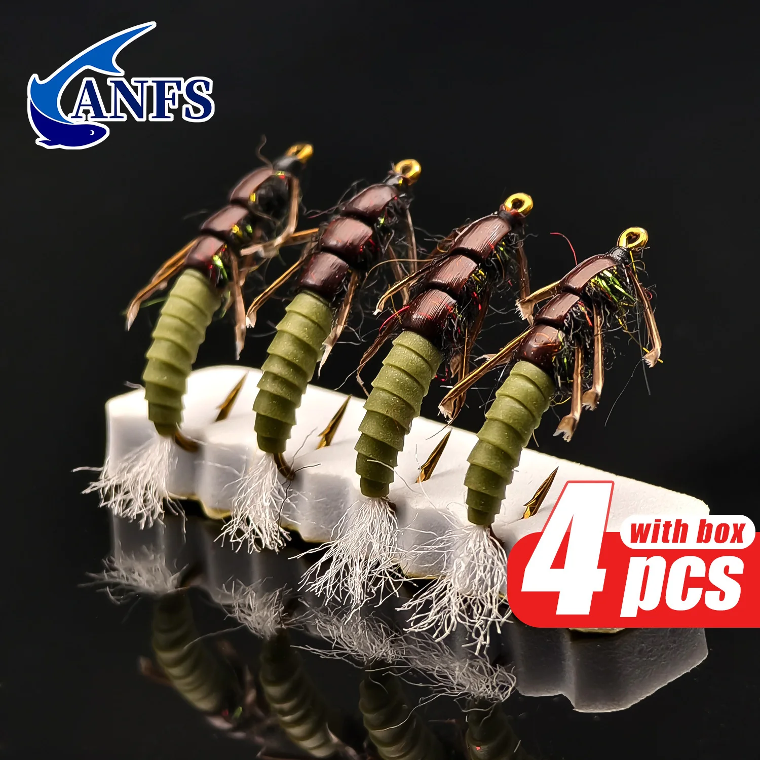 Hydropsyche Caddis Larva - Moscas de trucha - ANFS Moscas de pesca con mosca - Patrón de mosca de larva Caddis - Paquete de 4 moscas y señuelos premium - imagen 2