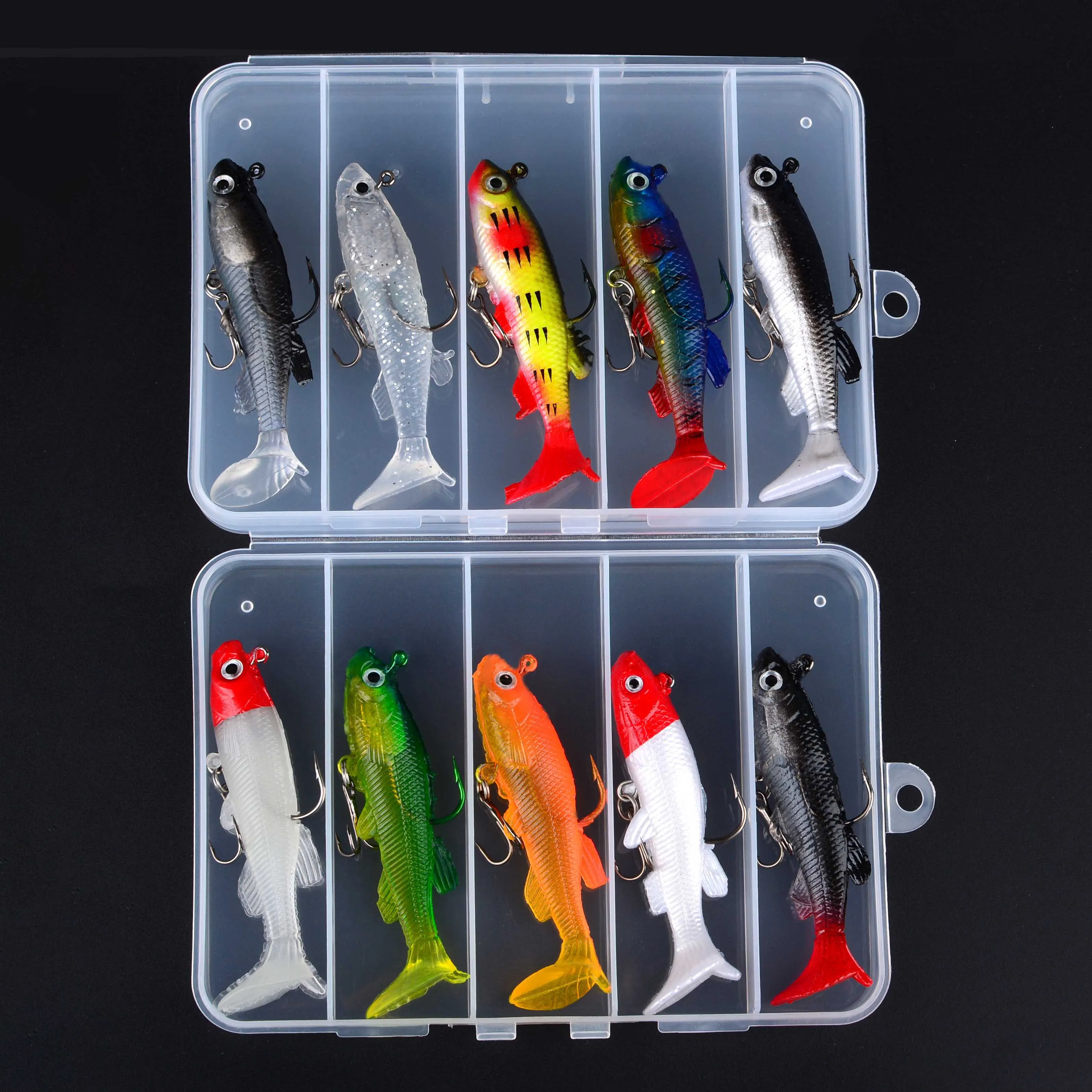 5 unids/caja Señuelos de Pesca señuelo suave Wobblers cebo Artificial cuchara Jig señuelos para lubina carpa Lucio aparejos de pesca