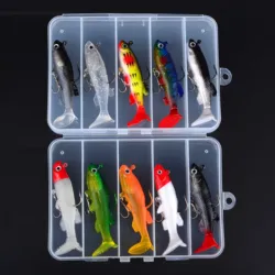 5 unids/caja Señuelos de Pesca señuelo suave Wobblers cebo Artificial cuchara Jig señuelos para lubina carpa Lucio aparejos de pesca